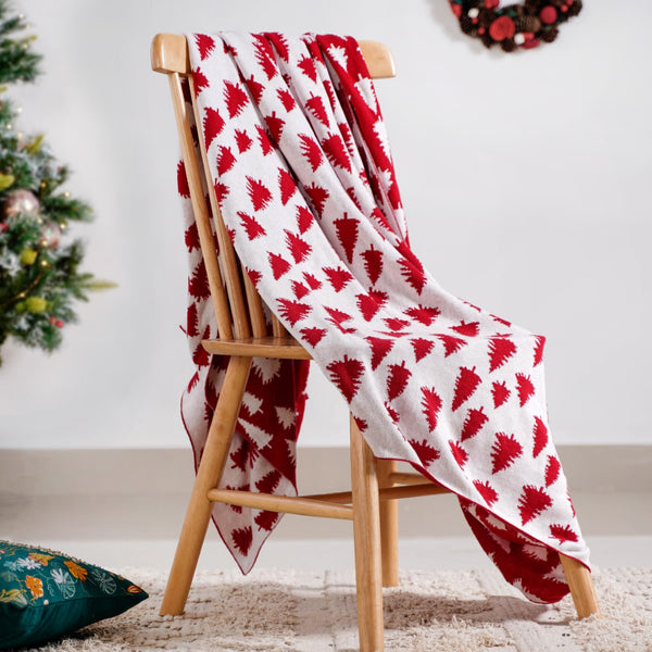 Reversible Style Christmas Tree Throw Blanket Red