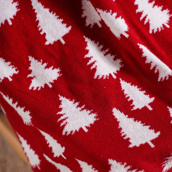 Reversible Style Christmas Tree Throw Blanket Red