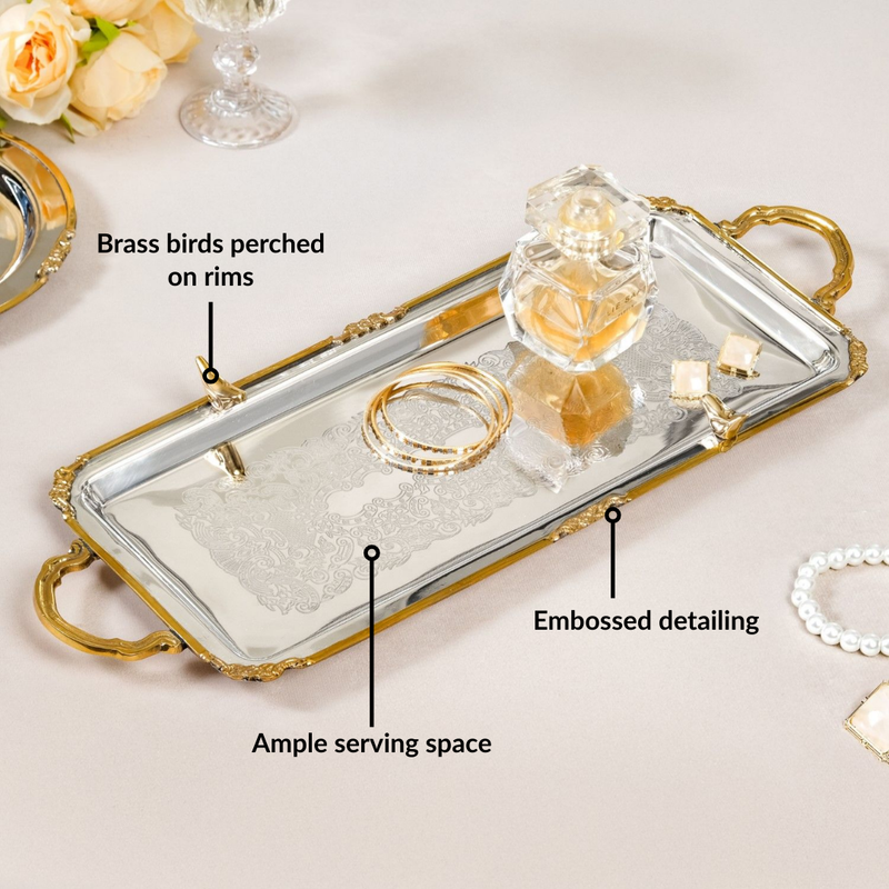 Regal Bird Brass And Stainless Steel Serving Tray