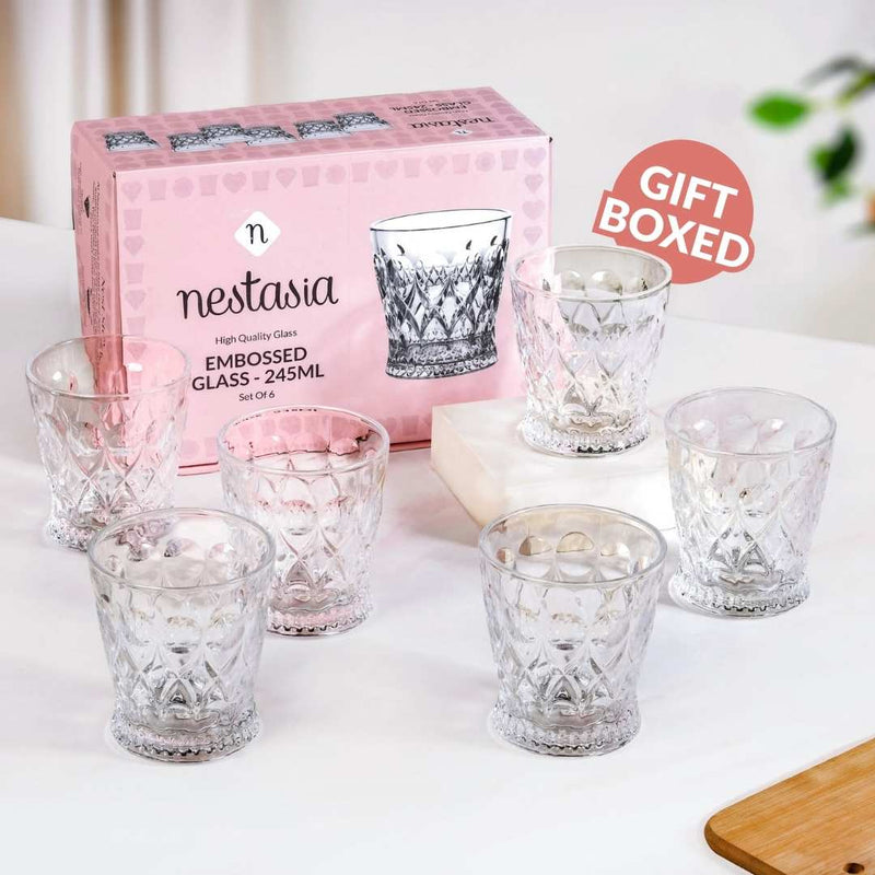 Regal Cut Embossed Glass Set Of 6 245ml