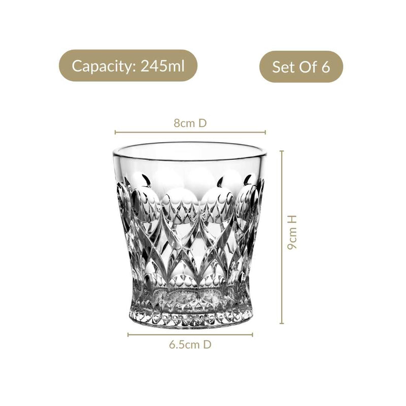 Regal Cut Embossed Glass Set Of 6 245ml