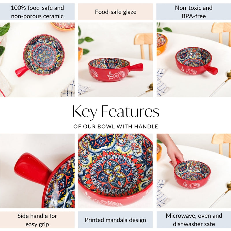 Regal Red Mandala Bowl With Handle 600ml