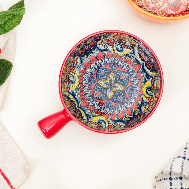 Regal Red Mandala Bowl With Handle 600ml