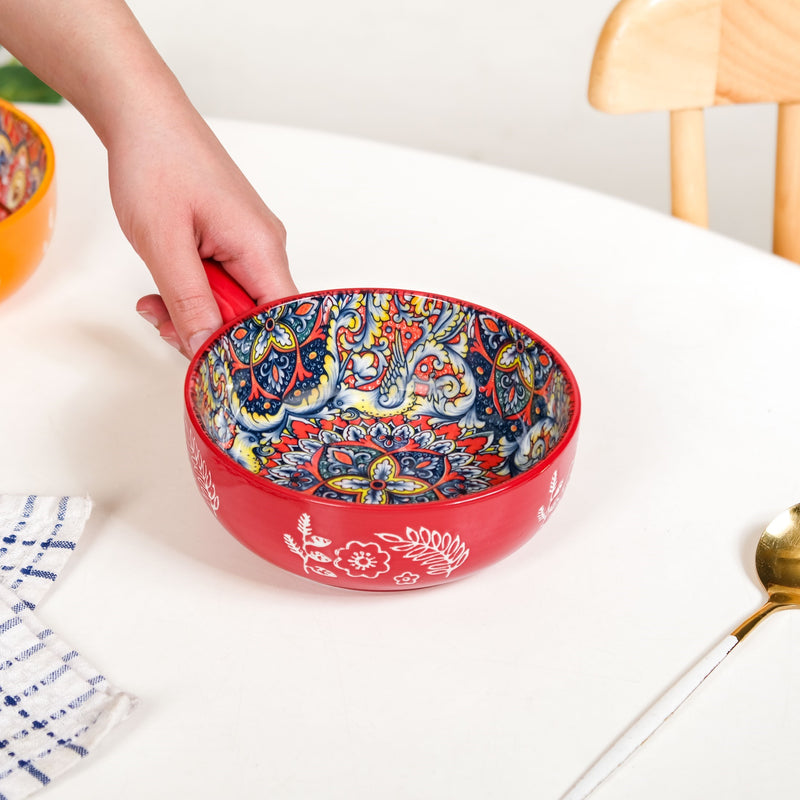 Regal Red Mandala Bowl With Handle 600ml