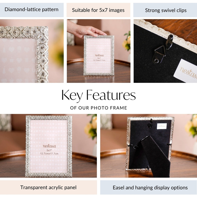 Regal Rhinestone Picture Frame Silver 5x7''