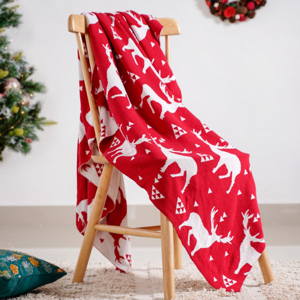 Reindeer Reversible Throw Blanket Red White