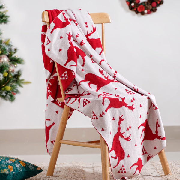 Reindeer Reversible Throw Blanket Red White