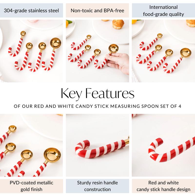 Red And White Candy Stick Measuring Spoon Set Of 4