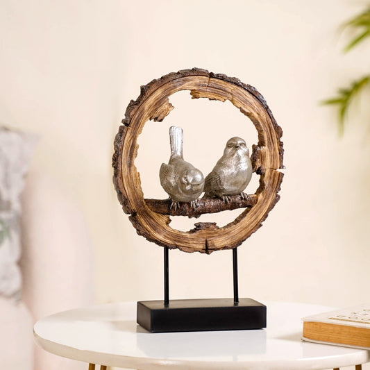 Sitting Birds Resin Sculpture For Home Decor