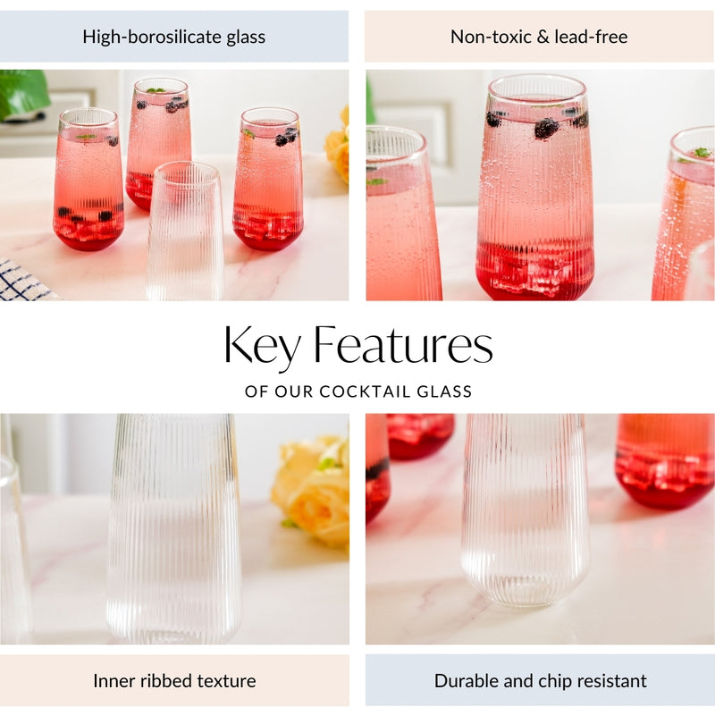 Ribbed Tall Glass Set Of 4 500mll