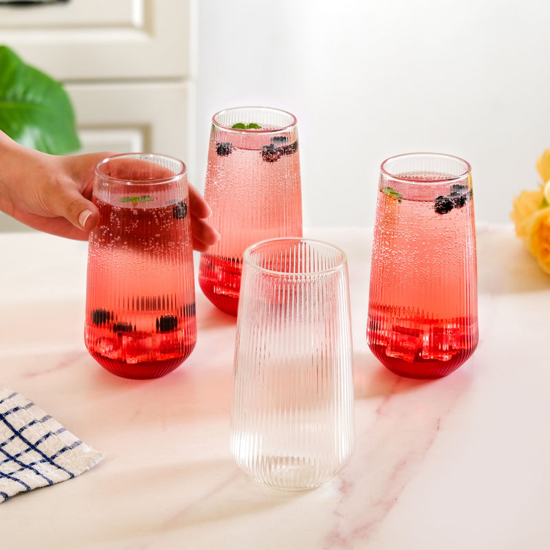 Ribbed Tall Glass Set Of 4 550ml