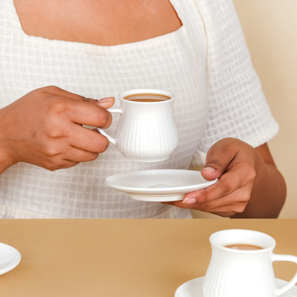 Ribbed Ceramic Cup With Saucer Set Of 2 100ml