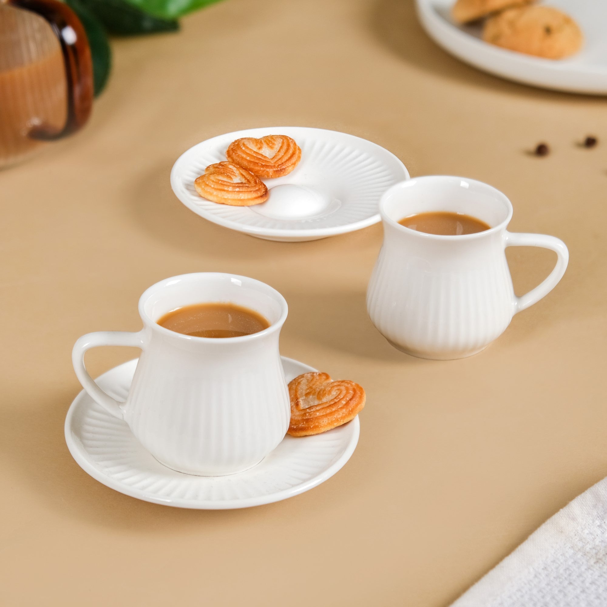 Ribbed Ceramic Cup With Saucer Set Of 2 100ml Online - Premium Coffee ...