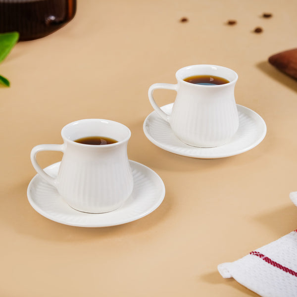 Ribbed Ceramic Cup With Saucer Set Of 2 100ml