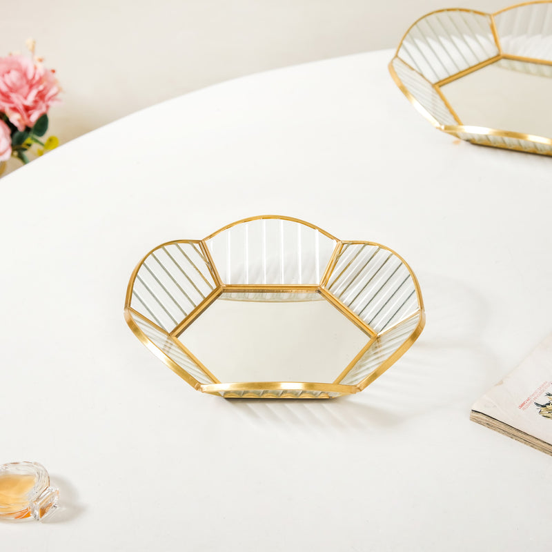 Nested Floral Mirrored Vanity Makeup Trays Set Of 2