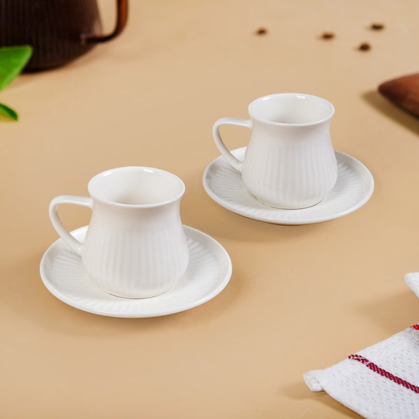 Ribbed Ceramic Cup With Saucer Set Of 2 100ml