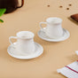 Ribbed Ceramic Cup With Saucer Set Of 2 100ml - Coffee cups, coffee cups and saucers, white coffee cups, ribbed coffee mugs