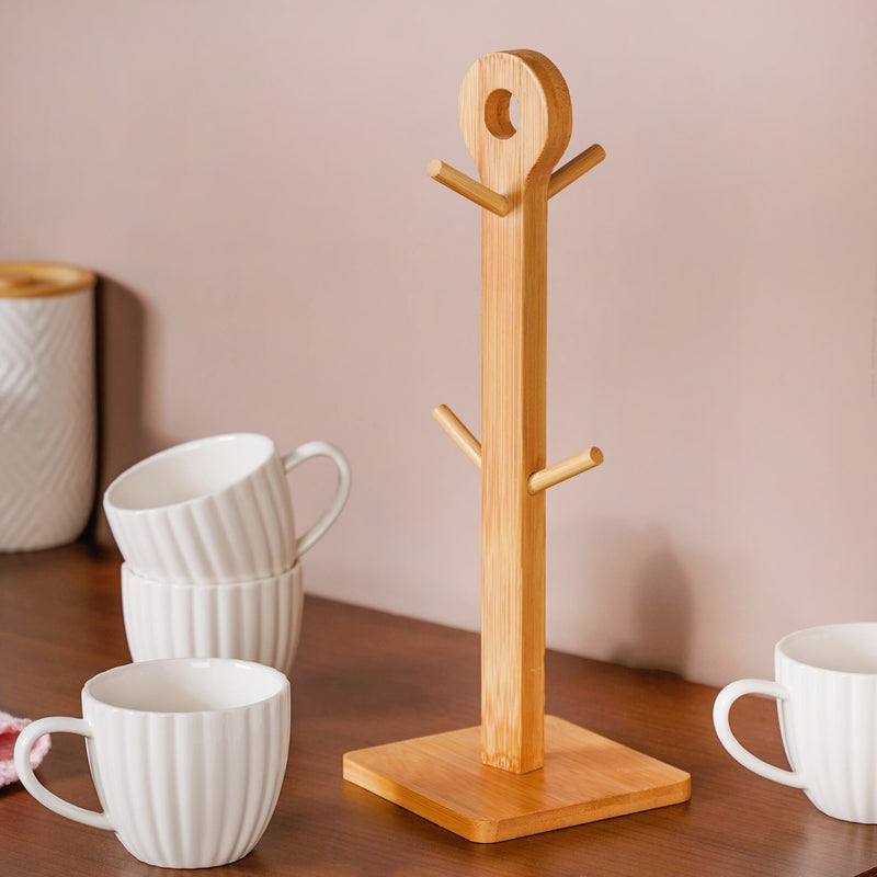 Ribbed White Cup And Stand Set Of 5 200ml