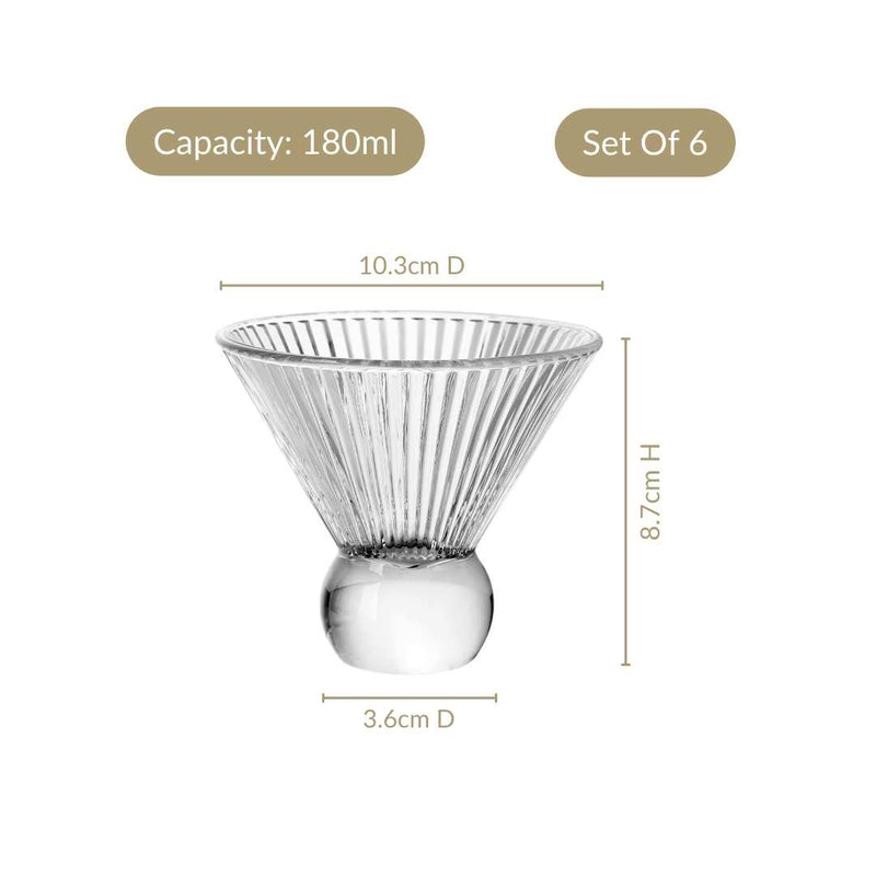 Ridged Cocktail Glass Set Of 6 180ml