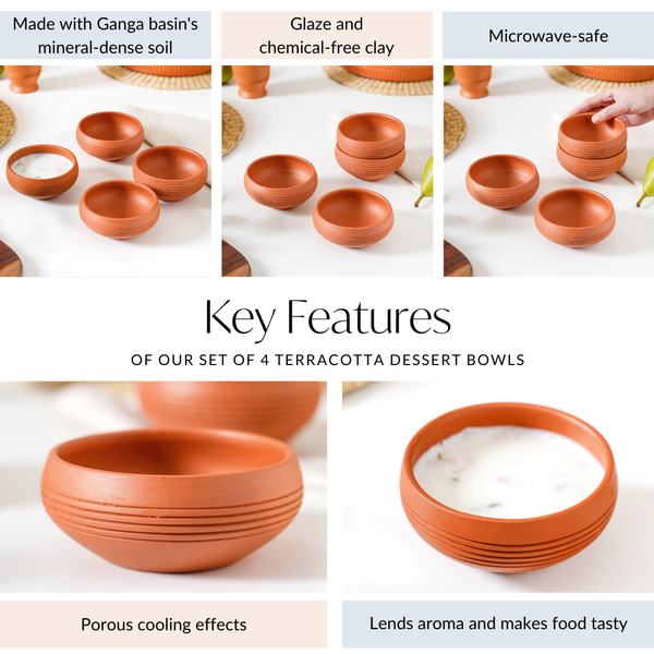 Ring Engraved Terracotta Dessert Bowls Set Of 4 250ml