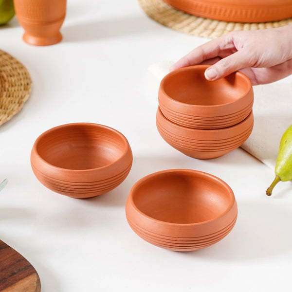 Ring Engraved Terracotta Dessert Bowls Set Of 4 250ml