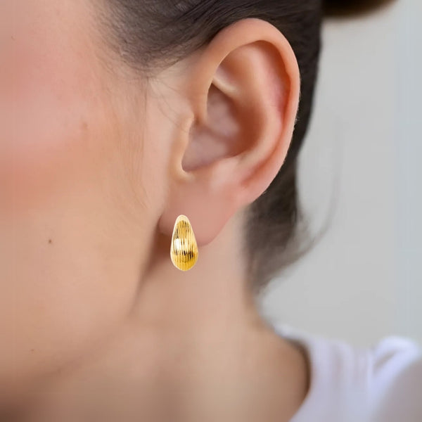 Rippled Waterdrop Gold Statement Earrings