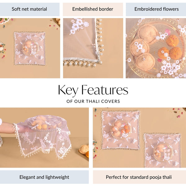 Embroidered Rose Pooja Thali Cover Set Of 2