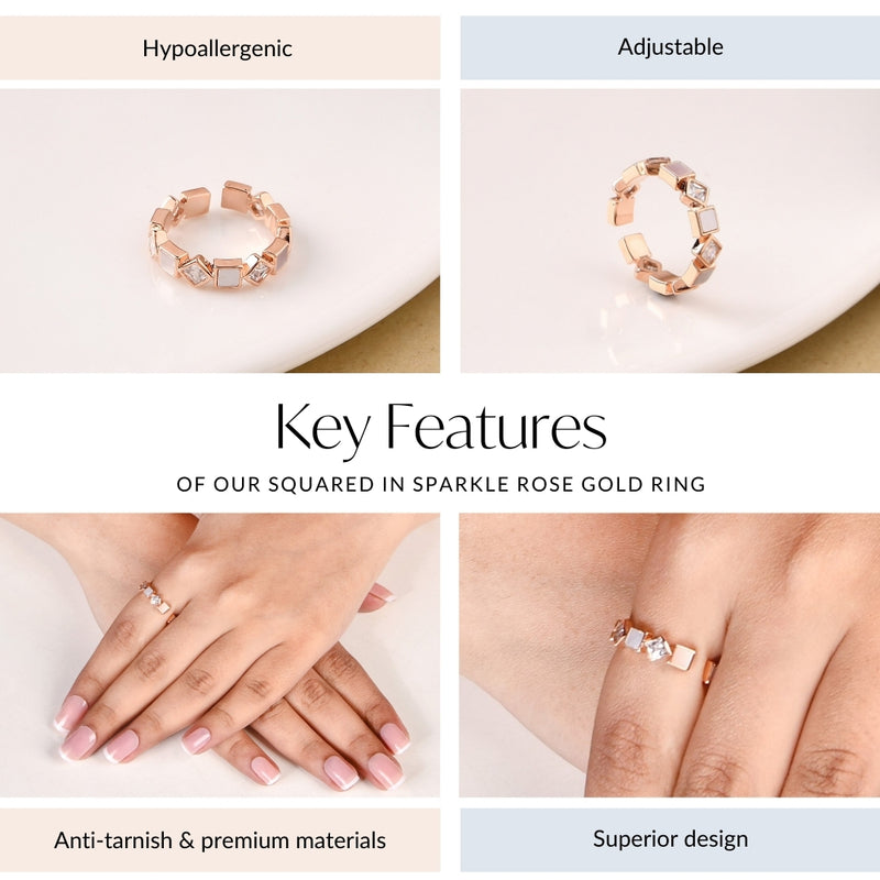 Squared In Sparkle Rose Gold Ring