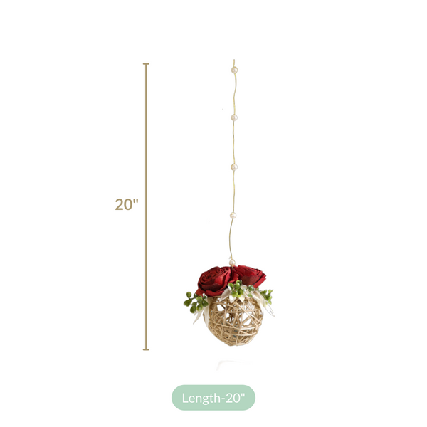 Rose Wall Hanging With Rattan Balls Set Of 4