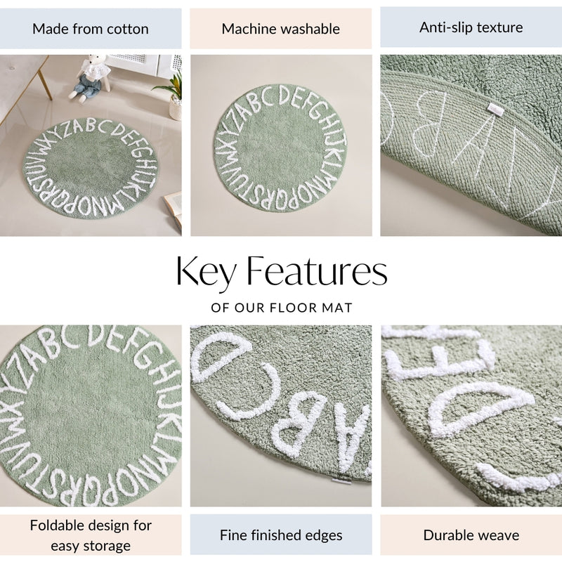 Alphabets Round Cotton Anti Slip Kids Floor Mat 74x72cm