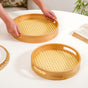 Set Of 2 Rattan Weave Round Wooden Trays