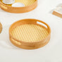 Set Of 2 Rattan Weave Round Wooden Trays