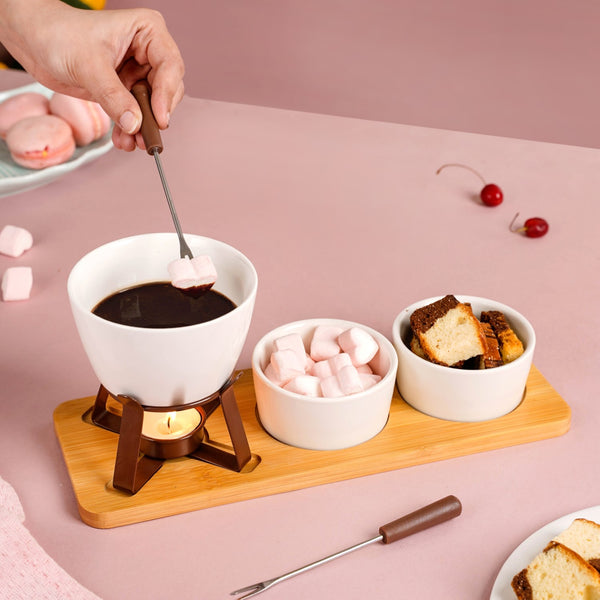 Ceramic Chocolate Fondue Set With Two Bowls And Tray