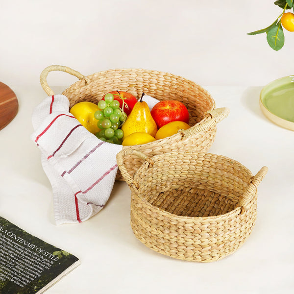 Round Handwoven Organic Kitchen Baskets Set Of 2