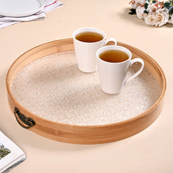 Round Embossed Food Tray With Metal Handles