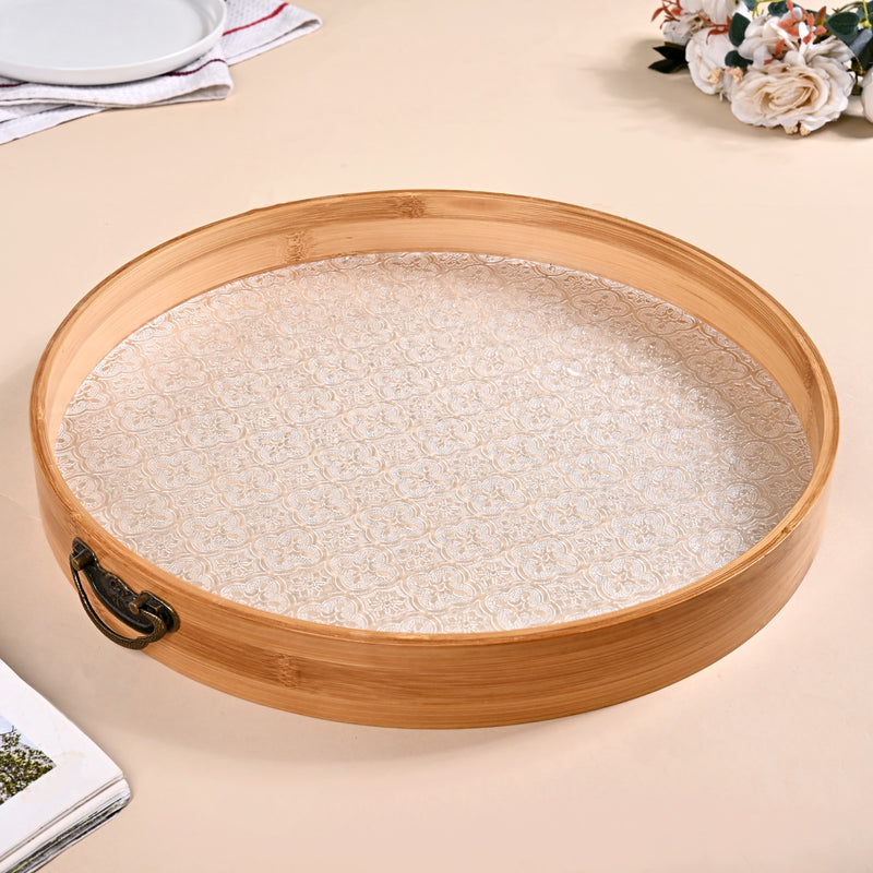 Round Embossed Food Tray With Metal Handles