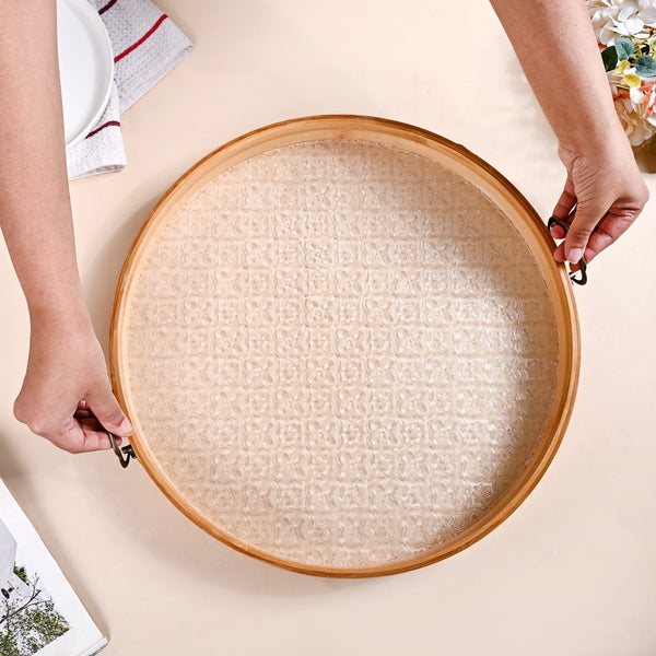 Round Tray With Embossed Acrylic Base And Bamboo Rim