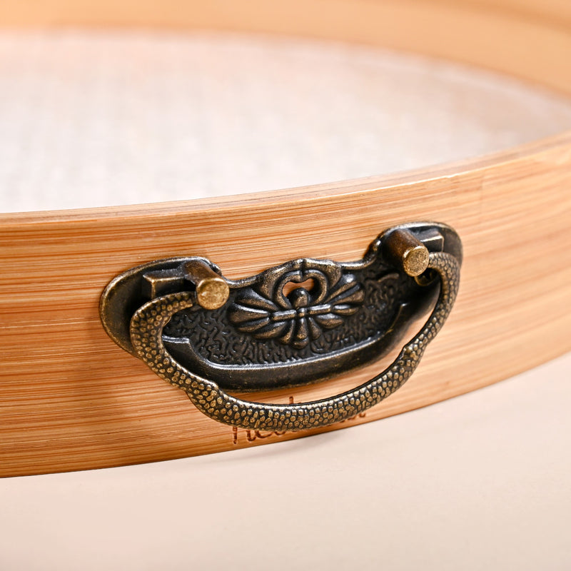 Round Embossed Food Tray With Metal Handles