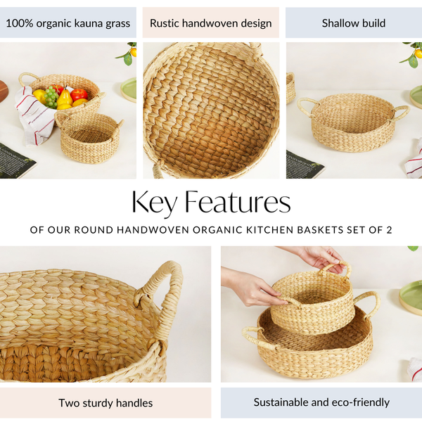 Round Handwoven Organic Kitchen Baskets Set Of 2