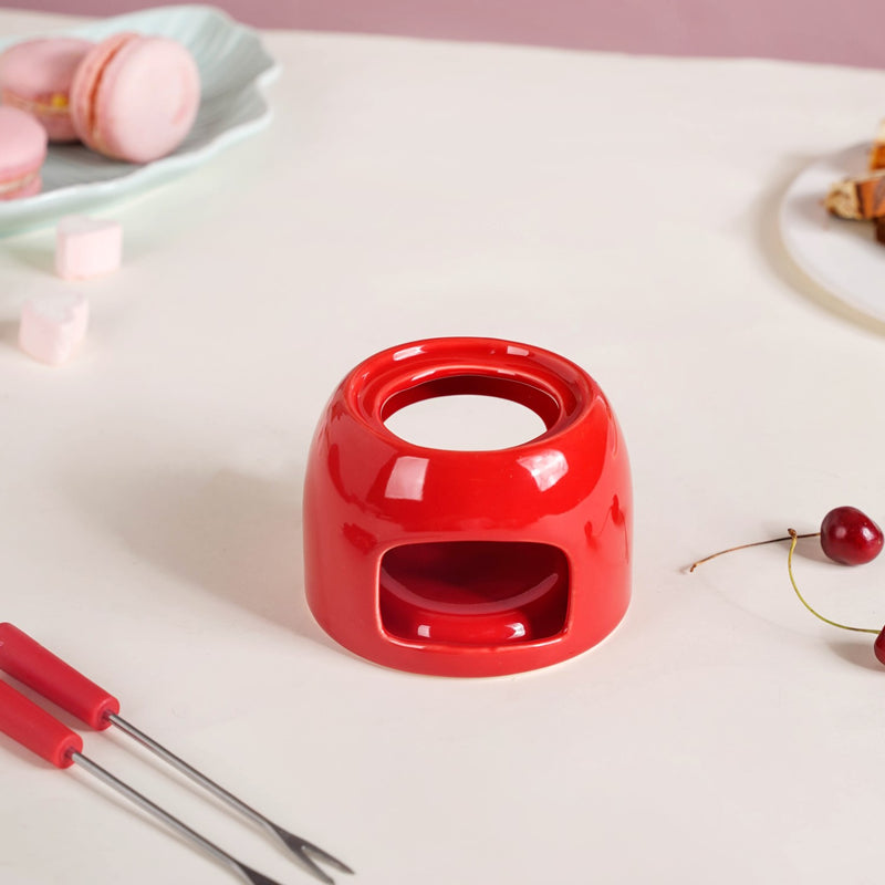 Red Mini Fondue Set With 2 Dipping Forks And Tealight Holder