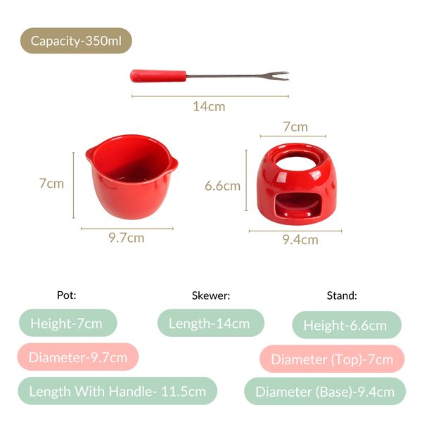 Red Mini Fondue Set With 2 Dipping Forks