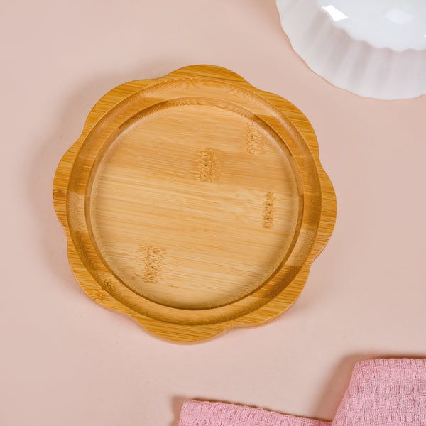 Round Wooden Dish With Fluted Texture Ceramic Lid