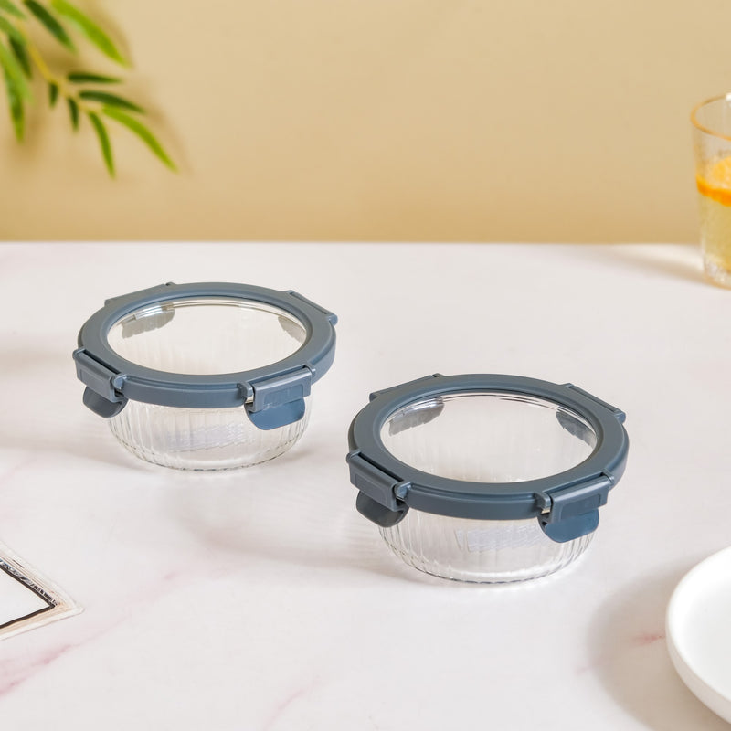 Small Airtight Glass Storage Containers Set Of 2 Fluted 400ml