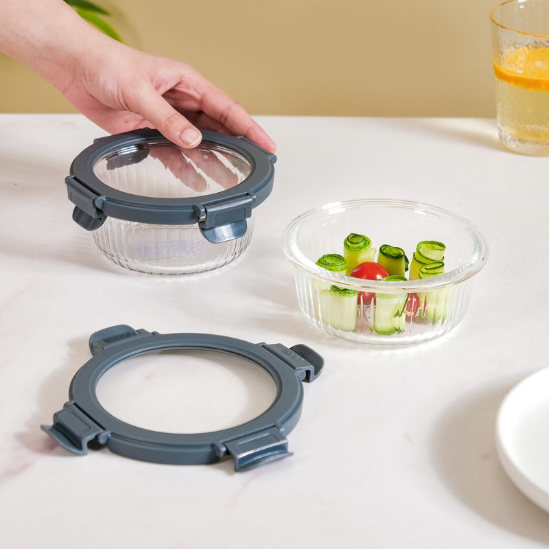 Small Airtight Glass Storage Containers Set Of 2 Fluted 400ml