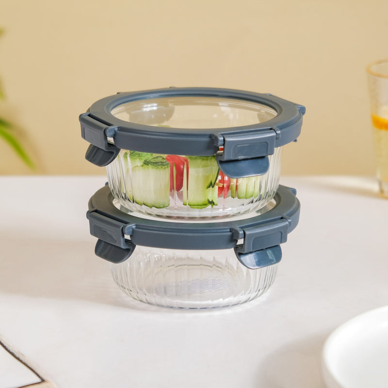 Small Airtight Glass Storage Containers Set Of 2 Fluted 400ml