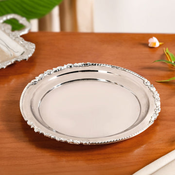 Royalcore Ornate Brass Rim Decorative Tray Silver