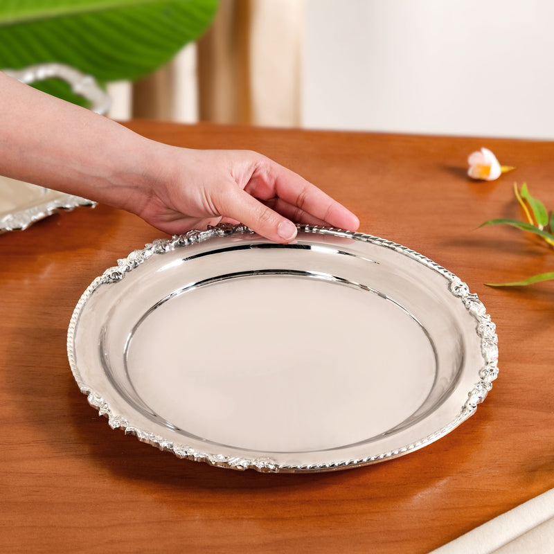 Royalcore Ornate Brass Rim Decorative Tray Silver