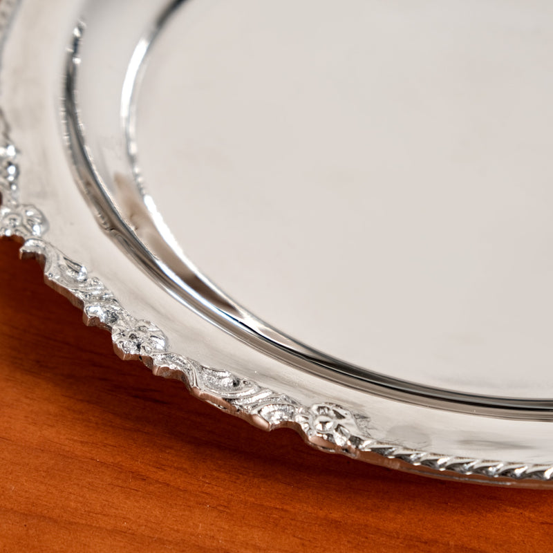 Royalcore Ornate Brass Rim Decorative Tray Silver