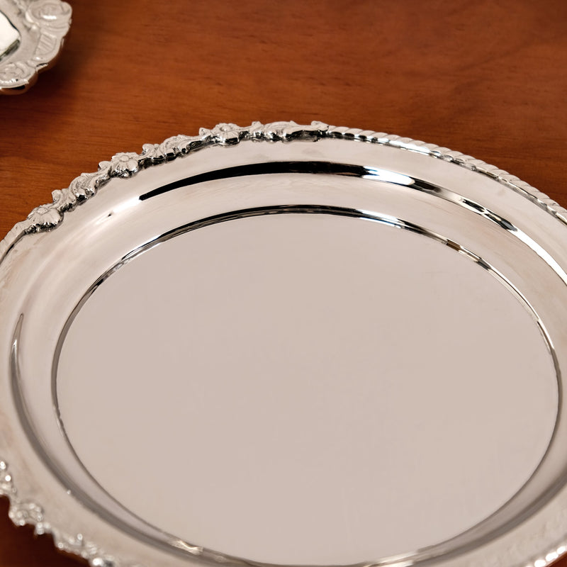 Royalcore Ornate Brass Rim Decorative Tray Silver