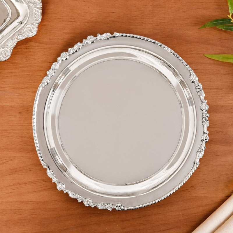 Royalcore Ornate Brass Rim Decorative Tray Silver